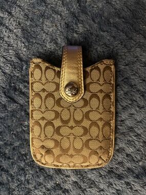 Vintage Coach Metallic Gold Signature Phone Sleeve with Snap Closure